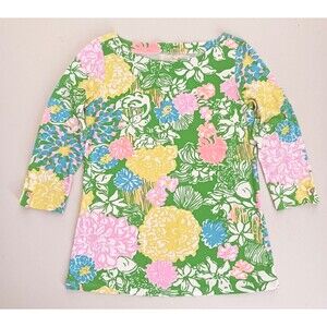Lilly Pulitzer Juline Cotton Stretch Top 3/4 Sleeve Hibiscus Stroll XS